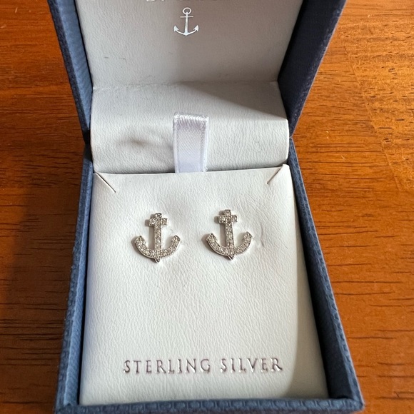 Contessa DiCapri Sterling Silver CZ Anchor Stud Earrings - Picture 2 of 6